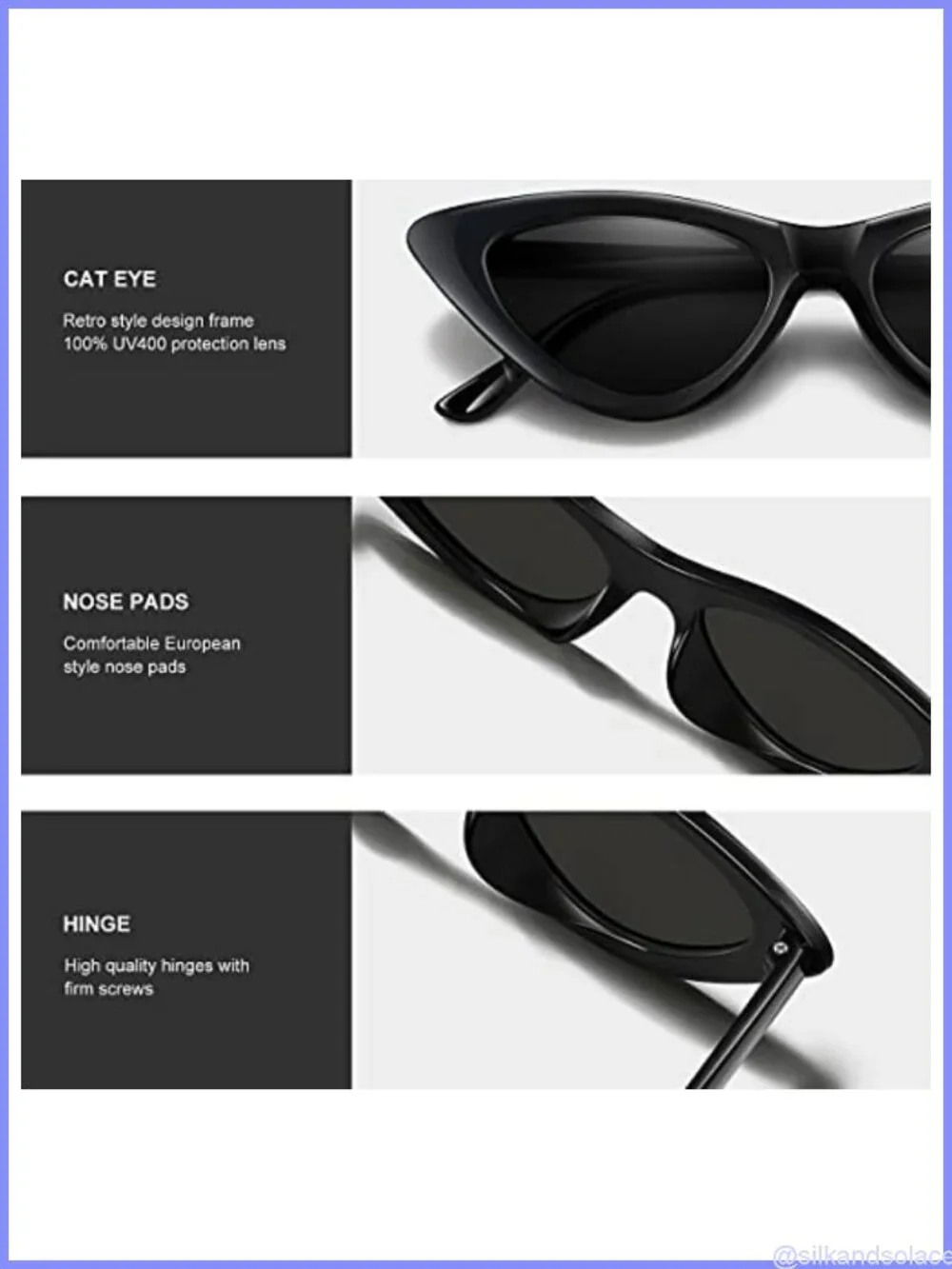 Vintage Cat Eye Sunglasses Retro Narrow Cateye UV400 Protection Sun Glasses